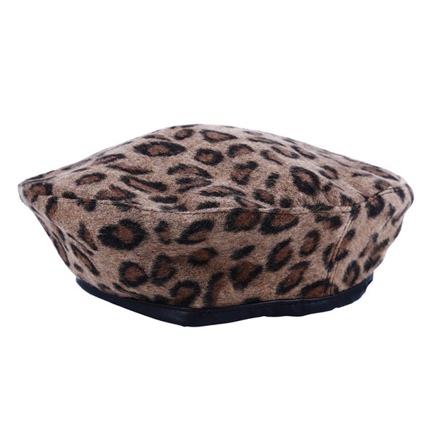 Autumn Winter Women's Leopard Retro Woolen Fashion Caps Elegant Ladies Literary Japanese Keep Warm Cap Hat Chapeau Beret Femme