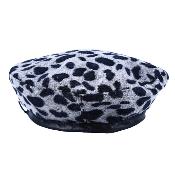 Autumn Winter Women's Leopard Retro Woolen Fashion Caps Elegant Ladies Literary Japanese Keep Warm Cap Hat Chapeau Beret Femme