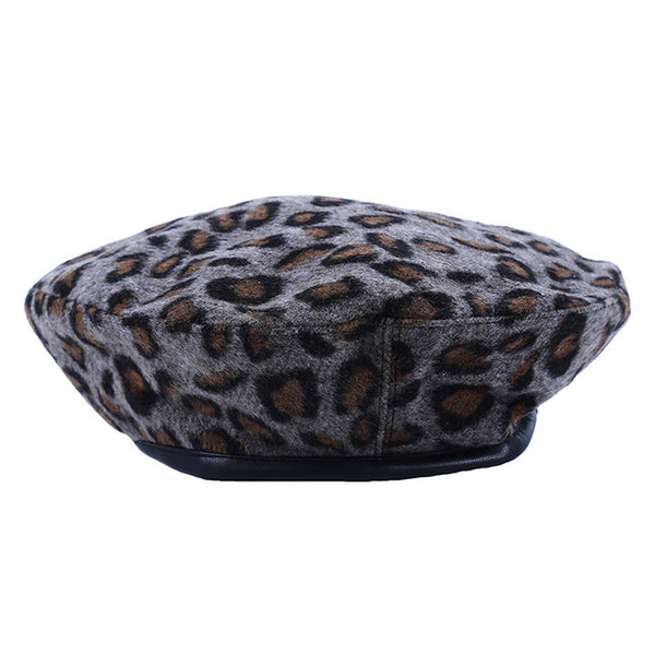 Autumn Winter Women's Leopard Retro Woolen Fashion Caps Elegant Ladies Literary Japanese Keep Warm Cap Hat Chapeau Beret Femme