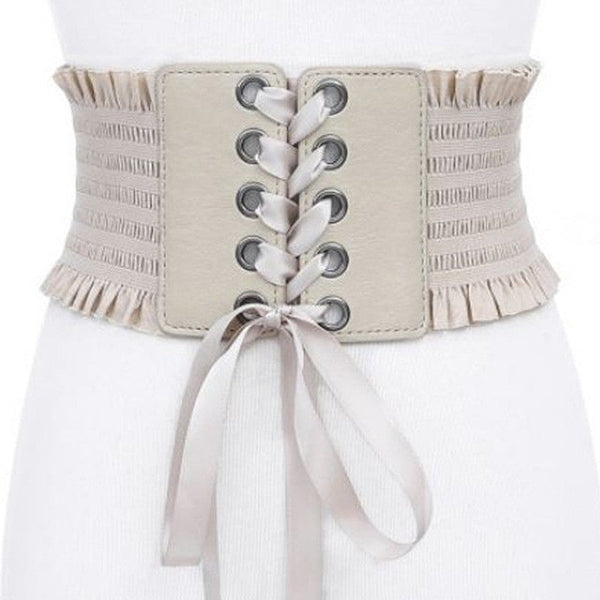 Women Ladies Soft PU Leather Wrap Around Tie Waistband Lace Up Eyelet Cotton Corset Belt Cinch Waist Wide Dress Belt