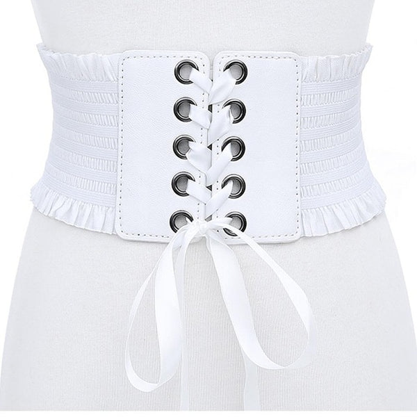 Women Ladies Soft PU Leather Wrap Around Tie Waistband Lace Up Eyelet Cotton Corset Belt Cinch Waist Wide Dress Belt