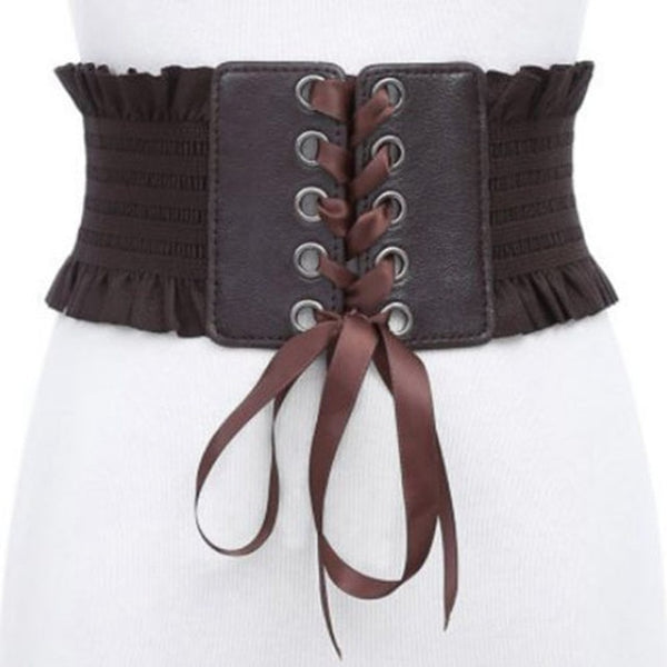 Women Ladies Soft PU Leather Wrap Around Tie Waistband Lace Up Eyelet Cotton Corset Belt Cinch Waist Wide Dress Belt