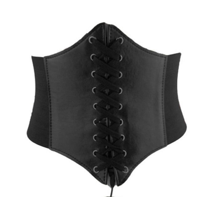 Women Ladies Soft PU Leather Wrap Around Tie Waistband Lace Up Eyelet Cotton Corset Belt Cinch Waist Wide Dress Belt