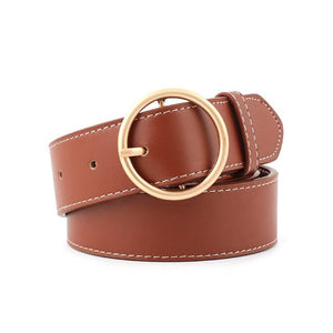 90-110x3.3cm Women's Belts Fashion Lady Design Gold Metal Round Buckle Belt Black Silver Strap Waist Belt For Women Jeans Cintos