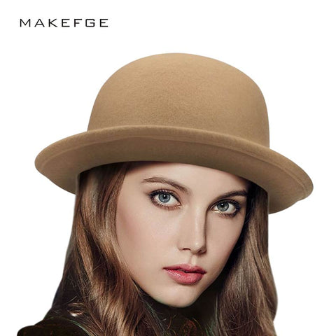 2018 New Winter Cap Vintage Lady Fedoras Wool Felt Fedora Hats  Vintage Fashion Wool Women's Cute Lady Hat Trendy Bowler Derby