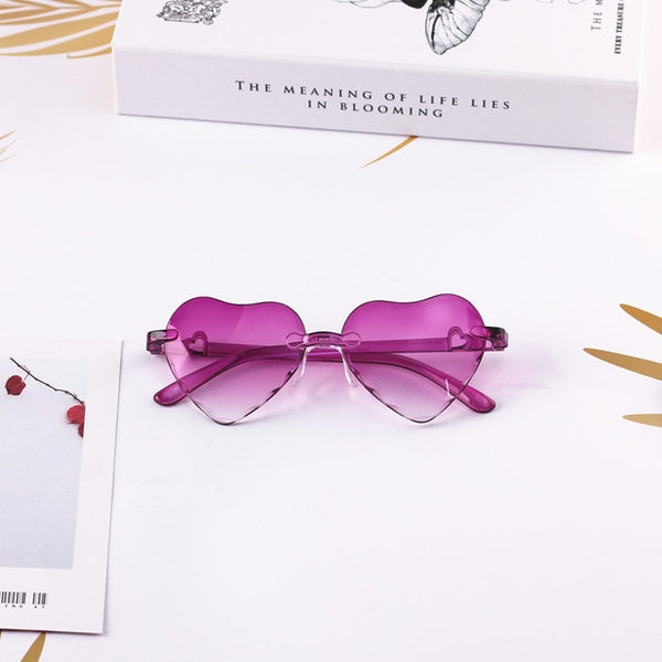 Factory Wholesale Rimless Kids sunglasses 3-8 years Plastic UV400 child glasses Heart Shaped Lovely baby Girls infantil eyewear