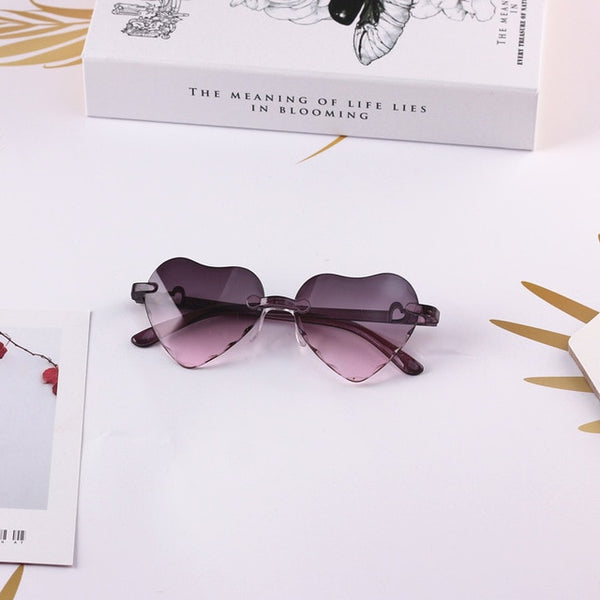 Factory Wholesale Rimless Kids sunglasses 3-8 years Plastic UV400 child glasses Heart Shaped Lovely baby Girls infantil eyewear