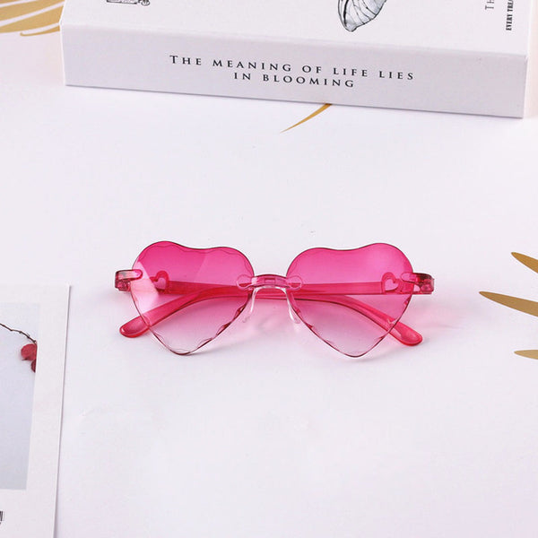 Factory Wholesale Rimless Kids sunglasses 3-8 years Plastic UV400 child glasses Heart Shaped Lovely baby Girls infantil eyewear