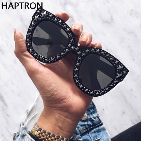 HAPTRON Dazzle Black Gray Women Sunglasses Vintage Cat Eye Sun glasses Star Sunglasses Fashion Mirror Shades