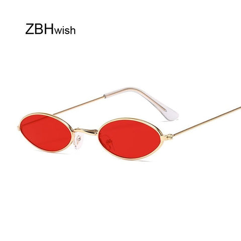 Retro Small Oval Sunglasses Women Vintage Brand Shades Black Red Metal Color Sun Glasses For Female Fashion Designer Lunette