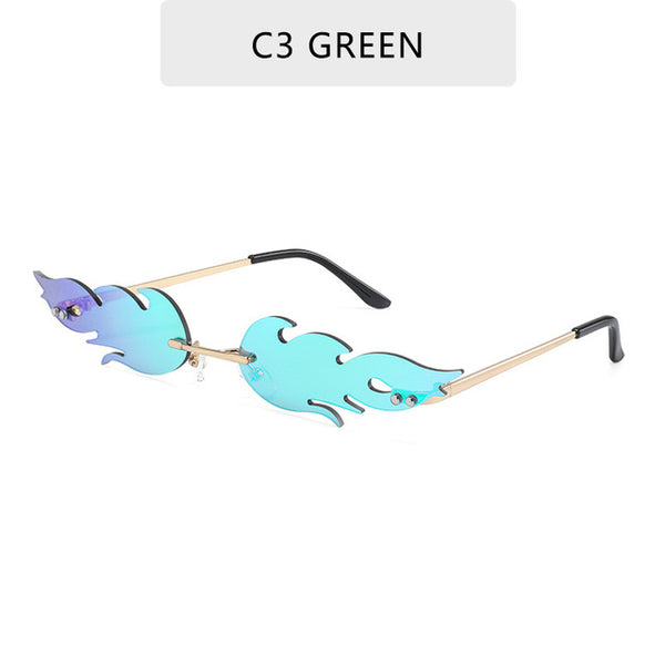 New 2019 Fashion Fire Flame Sunglasses Women Men Brand Design Rimless Wave Eyewear Luxury Trending Narrow Sun glasses Streetwear