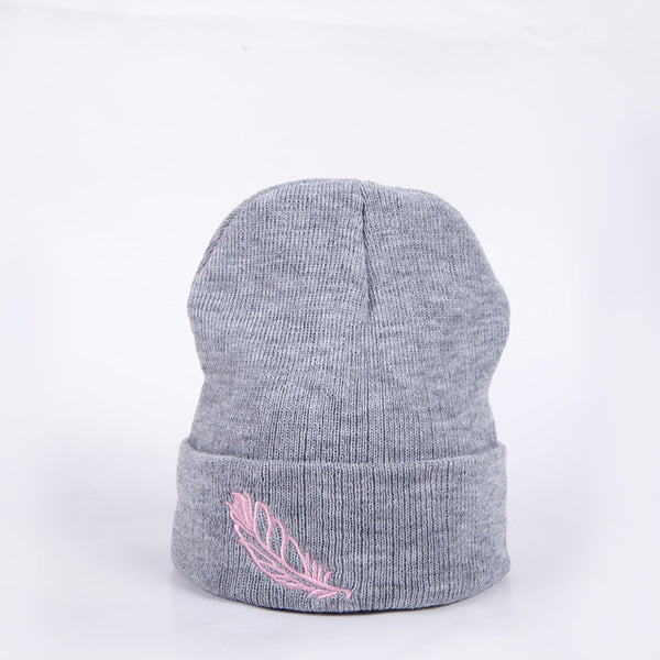 Soft Knitted Cap Female Women's Cotton Beanies for Girl Winter 2019 New Embroidery Leaf Warm Hats Solid Bonnet Autumn Skullies