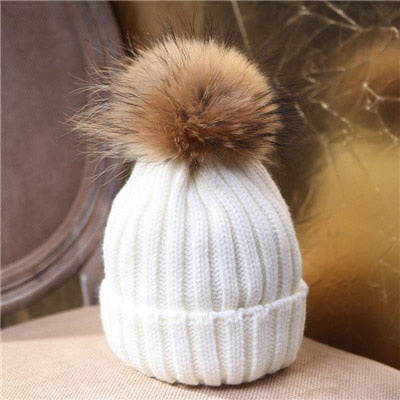 Fashion Women's Winter Warm Crochet Beanie Cap Rabbit Fur Pom Knit Skull Hat Gray Beautiful