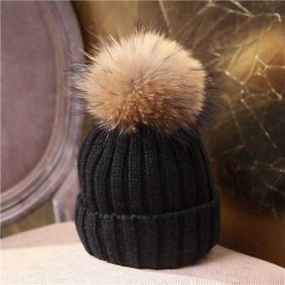 Fashion Women's Winter Warm Crochet Beanie Cap Rabbit Fur Pom Knit Skull Hat Gray Beautiful