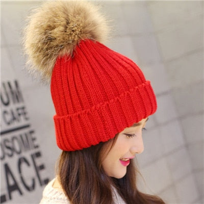 Fashion Women's Winter Warm Crochet Beanie Cap Rabbit Fur Pom Knit Skull Hat Gray Beautiful