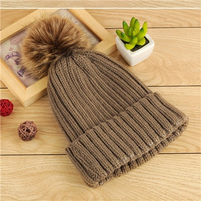 Fashion Women's Winter Warm Crochet Beanie Cap Rabbit Fur Pom Knit Skull Hat Gray Beautiful