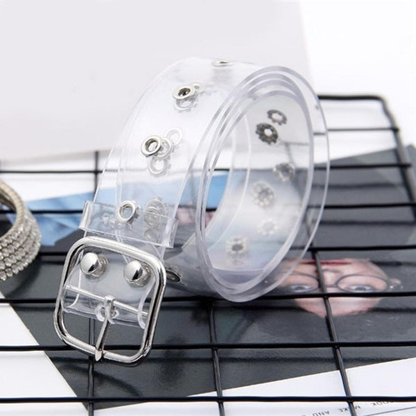 New Laser Women Belt Holographic Clear Waist Belt Metal Pin Buckle  Transparent Waist Belts for Women Belt Waistband 90cm-120cm