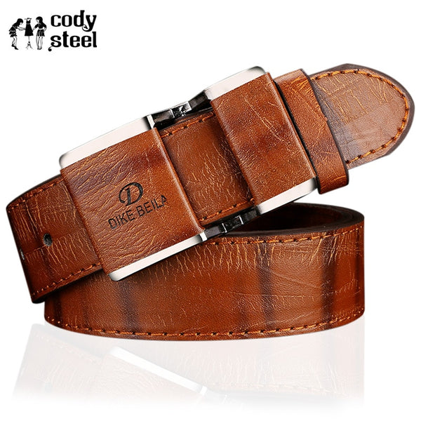 Cody Steel Male Fashion Belt Antique Men Metal Belt High Quality Smooth Buckle Jeans Belt Faux Leather Man