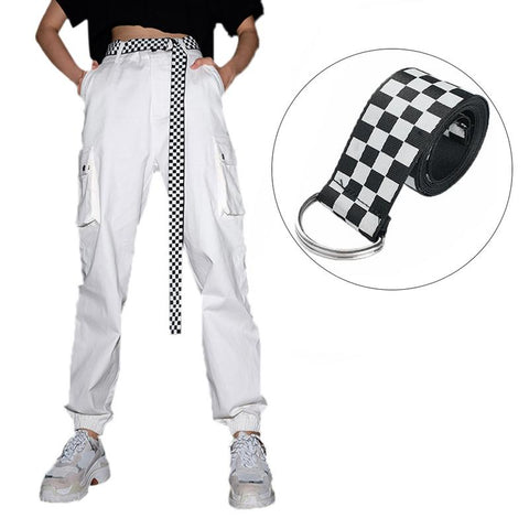 Rapcopter Women Checkerboard Belts Cummerbunds Canvas Waist Belts Casual Checkered 2019 Waistband 135cm Black White Plaid Belt