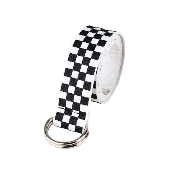 Rapcopter Women Checkerboard Belts Cummerbunds Canvas Waist Belts Casual Checkered 2019 Waistband 135cm Black White Plaid Belt