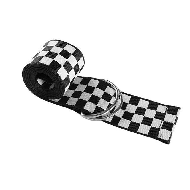 Rapcopter Women Checkerboard Belts Cummerbunds Canvas Waist Belts Casual Checkered 2019 Waistband 135cm Black White Plaid Belt