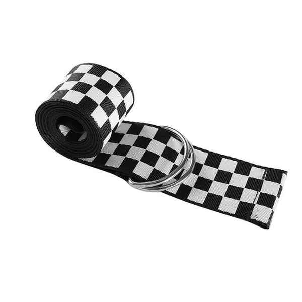 Rapcopter Women Checkerboard Belts Cummerbunds Canvas Waist Belts Casual Checkered 2019 Waistband 135cm Black White Plaid Belt