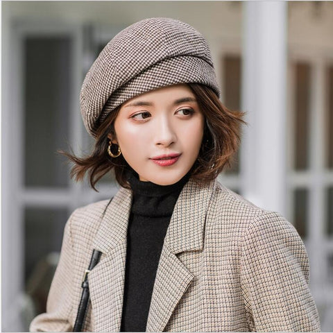 Women Elegant beret For Winter Female Cotton Hats Plaid Vintage Fashion Octagonal Casual boina Autumn 2019 Brand New Women's Cap