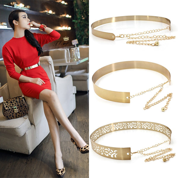 2019 Fashion Gold Silver Adjustable Metal Wide Bling Vogue Waistband Plate Ladies Chains Waist Belt Woman Mirror Waistband