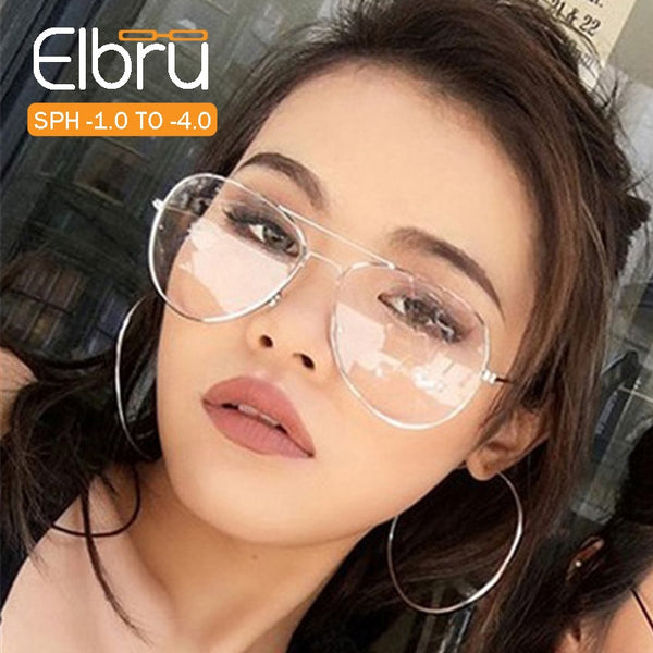 Elbru Classic Fashion Metal Finished Myopia Glasses Nearsighted Glasses Prescription Glasses Diopter -1.0 1.5 2.0 2.5 3.0 3.5 4