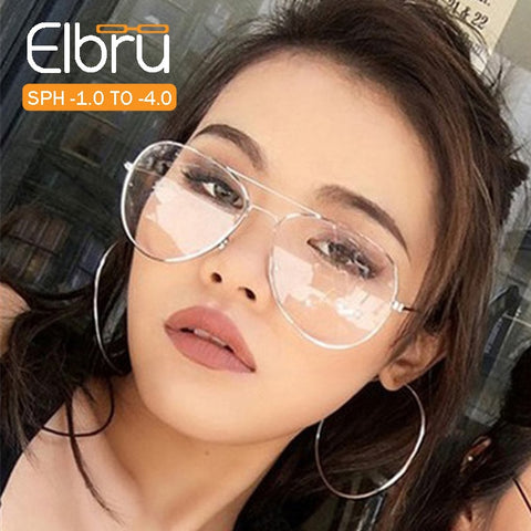 Elbru Classic Fashion Metal Finished Myopia Glasses Nearsighted Glasses Prescription Glasses Diopter -1.0 1.5 2.0 2.5 3.0 3.5 4