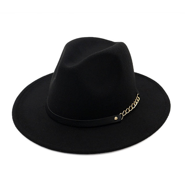 new Fashion men fedoras women's fashion jazz hat summer spring black woolen blend cap outdoor casual hat belt with metal buckle