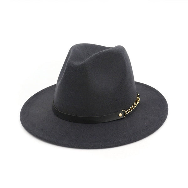 new Fashion men fedoras women's fashion jazz hat summer spring black woolen blend cap outdoor casual hat belt with metal buckle