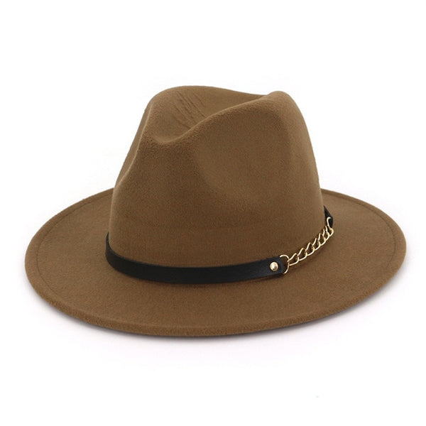 new Fashion men fedoras women's fashion jazz hat summer spring black woolen blend cap outdoor casual hat belt with metal buckle