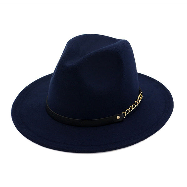 new Fashion men fedoras women's fashion jazz hat summer spring black woolen blend cap outdoor casual hat belt with metal buckle