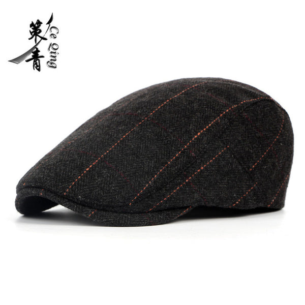 2018 Autumn And Winter Hat Men's Elderly Cricket-Cap Progress Mao England Classic Plaid Woolen Beret