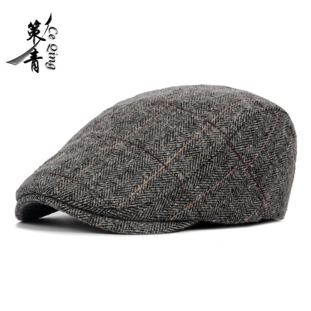 2018 Autumn And Winter Hat Men's Elderly Cricket-Cap Progress Mao England Classic Plaid Woolen Beret