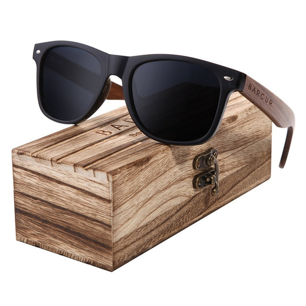 BARCUR Black Walnut Sunglasses Wood Polarized Sunglasses Men Glasses Men UV400 Protection Eyewear Wooden Original Box