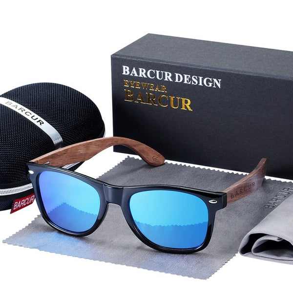 BARCUR Black Walnut Sunglasses Wood Polarized Sunglasses Men Glasses Men UV400 Protection Eyewear Wooden Original Box