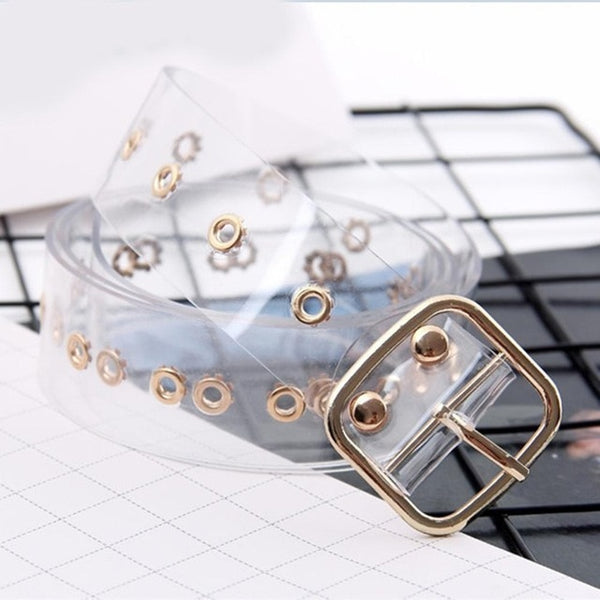 New Laser Women Belt Holographic Clear Waist Belt Metal Pin Buckle  Transparent Waist Belts for Women Belt Waistband 90cm-120cm
