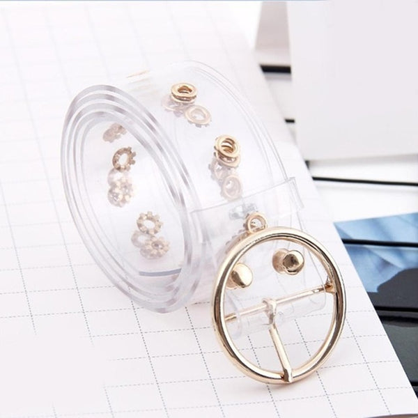 New Laser Women Belt Holographic Clear Waist Belt Metal Pin Buckle  Transparent Waist Belts for Women Belt Waistband 90cm-120cm
