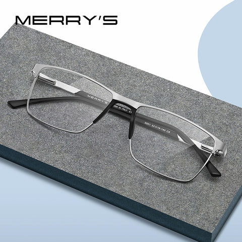 MERRYS DESIGN Men Titanium Alloy Glasses Frame Fashion Male Square Ultralight Eye Myopia Prescription Eyeglasses S2001