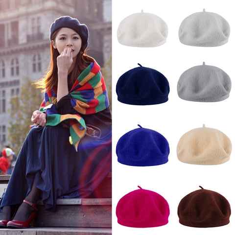 Women's Girl's Beret Solid Color Female French Warm Winter Hat Boinas De Mujer Painter Hat Lady Vintage Caps Female Street Cap