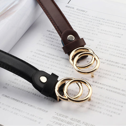 Female Soft Faux Leather Double Ring Buckle Vintage Decorative Casual Tighten All-Match Lightweight Long Women Belt Solid Holes