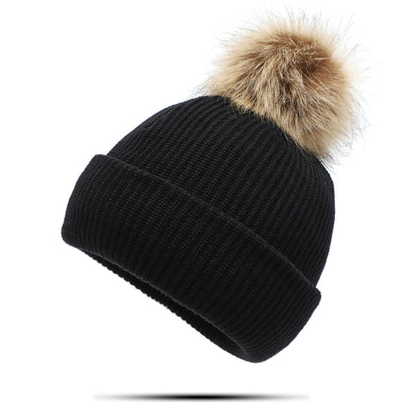 Beanie Hat Winter Women Pom Hat Mink Fur pom pom Bonnet Hiver Woolen Women's Winter Beanie Hats Female