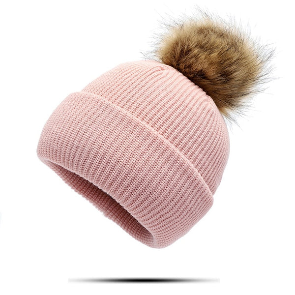 Beanie Hat Winter Women Pom Hat Mink Fur pom pom Bonnet Hiver Woolen Women's Winter Beanie Hats Female