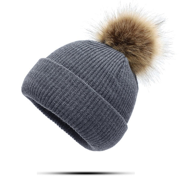 Beanie Hat Winter Women Pom Hat Mink Fur pom pom Bonnet Hiver Woolen Women's Winter Beanie Hats Female