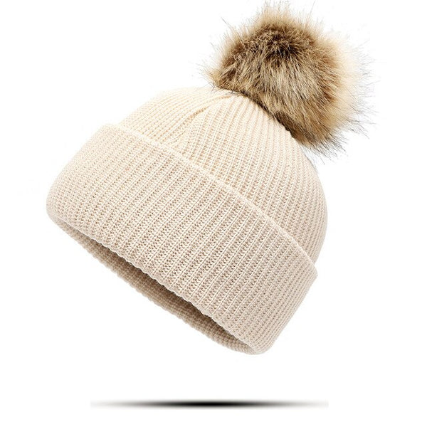 Beanie Hat Winter Women Pom Hat Mink Fur pom pom Bonnet Hiver Woolen Women's Winter Beanie Hats Female