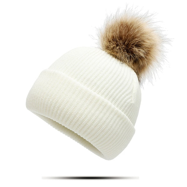 Beanie Hat Winter Women Pom Hat Mink Fur pom pom Bonnet Hiver Woolen Women's Winter Beanie Hats Female