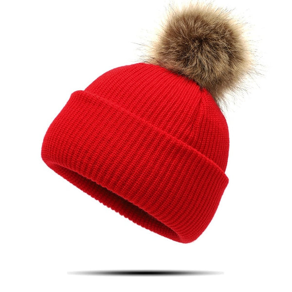 Beanie Hat Winter Women Pom Hat Mink Fur pom pom Bonnet Hiver Woolen Women's Winter Beanie Hats Female