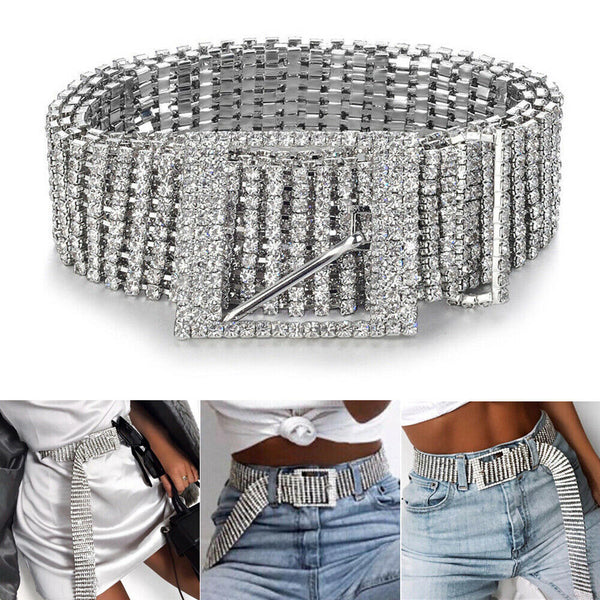 2019 Fashion Women Belts 10 Rows Full Rhinestone Shiny Waistband Casual Party Dress Belt Chain